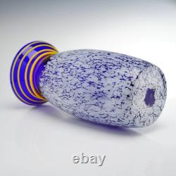 Contemporary Hand-Blown Cobalt Art Glass Vase with Yellow Spiral Trail