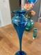 Correia Art Glass Tall Bud Vase in Cobalt Blue and Silver Feathering