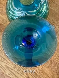 Correia Art Glass Tall Bud Vase in Cobalt Blue and Silver Feathering