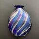 Correia Art Glass Vase Cobalt Pulled Feather Iridescent- Vintage