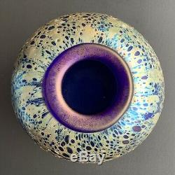 Correia Art Glass Vase Cobalt Textured Iridescent- Vintage Signed