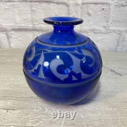 Correia Cameo Cobalt Blue Art Glass Vase L. E. /Signed