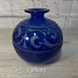 Correia Cameo Cobalt Blue Art Glass Vase L. E. /Signed