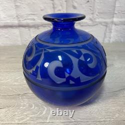 Correia Cameo Cobalt Blue Art Glass Vase L. E. /Signed