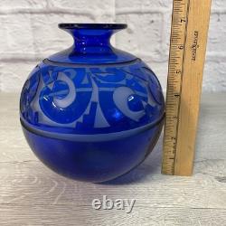 Correia Cameo Cobalt Blue Art Glass Vase L. E. /Signed