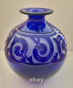 Correia Signed, Large Art Glass Vase, Cobalt Blue Cut Back Cameo 11 Of 200 7