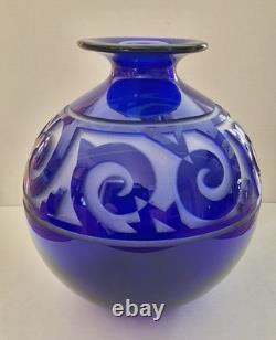 Correia Signed, Large Art Glass Vase, Cobalt Blue Cut Back Cameo 11 Of 200 7