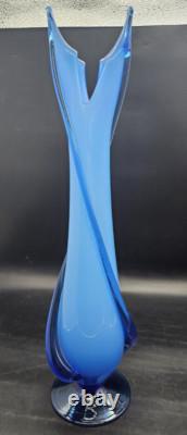 Cristalleria Betti Fratelli Empoli Murano Glass Blue Case Footed Vase 19 1/4 T