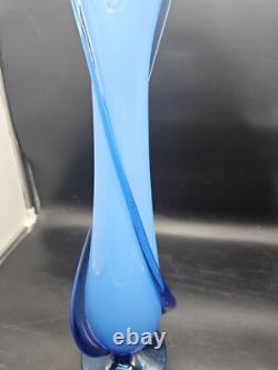 Cristalleria Betti Fratelli Empoli Murano Glass Blue Case Footed Vase 19 1/4 T