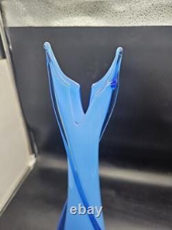 Cristalleria Betti Fratelli Empoli Murano Glass Blue Case Footed Vase 19 1/4 T