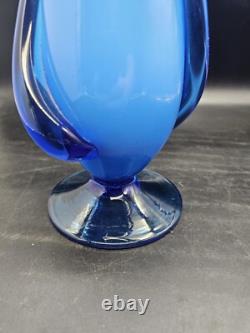 Cristalleria Betti Fratelli Empoli Murano Glass Blue Case Footed Vase 19 1/4 T
