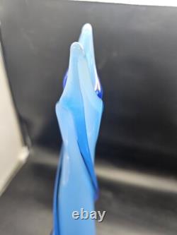 Cristalleria Betti Fratelli Empoli Murano Glass Blue Case Footed Vase 19 1/4 T
