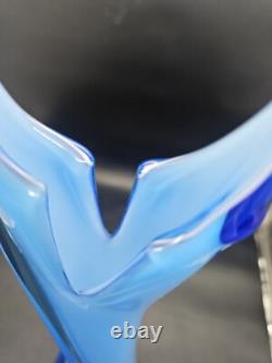 Cristalleria Betti Fratelli Empoli Murano Glass Blue Case Footed Vase 19 1/4 T