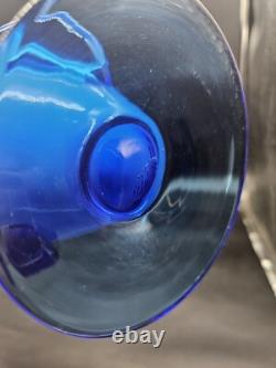 Cristalleria Betti Fratelli Empoli Murano Glass Blue Case Footed Vase 19 1/4 T