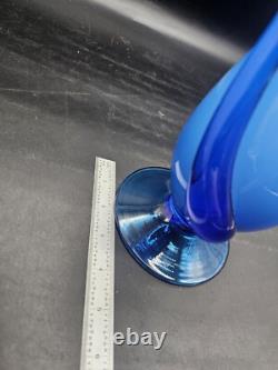 Cristalleria Betti Fratelli Empoli Murano Glass Blue Case Footed Vase 19 1/4 T