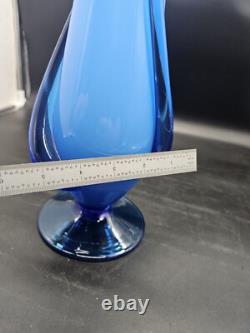 Cristalleria Betti Fratelli Empoli Murano Glass Blue Case Footed Vase 19 1/4 T