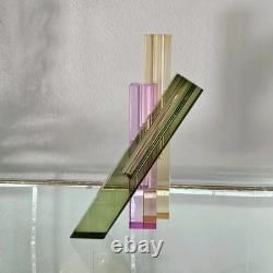 Crystal geometric Bud Vases sculpture. Set of 3 blue, Pink, Green