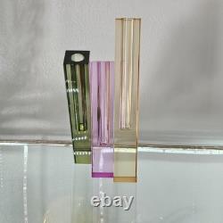 Crystal geometric Bud Vases sculpture. Set of 3 blue, Pink, Green