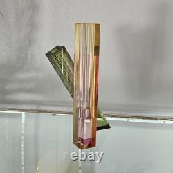 Crystal geometric Bud Vases sculpture. Set of 3 blue, Pink, Green