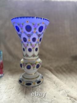 Crystalex Bohemia Crystal Blue Cut Out Vase Made In Czech Republic 10 Inch Tall