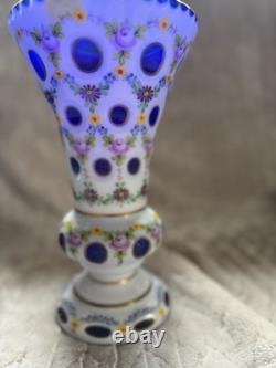 Crystalex Bohemia Crystal Blue Cut Out Vase Made In Czech Republic 10 Inch Tall