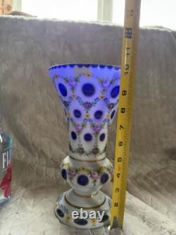 Crystalex Bohemia Crystal Blue Cut Out Vase Made In Czech Republic 10 Inch Tall