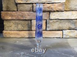 Cut Crystal Vase Cobalt Blue Cylinder Tube Buds Vintage Antique Bohemian Rare