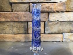 Cut Crystal Vase Cobalt Blue Cylinder Tube Buds Vintage Antique Bohemian Rare