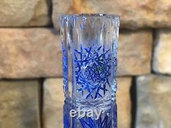 Cut Crystal Vase Cobalt Blue Cylinder Tube Buds Vintage Antique Bohemian Rare