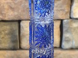 Cut Crystal Vase Cobalt Blue Cylinder Tube Buds Vintage Antique Bohemian Rare