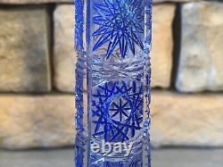 Cut Crystal Vase Cobalt Blue Cylinder Tube Buds Vintage Antique Bohemian Rare