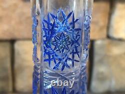 Cut Crystal Vase Cobalt Blue Cylinder Tube Buds Vintage Antique Bohemian Rare