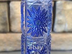 Cut Crystal Vase Cobalt Blue Cylinder Tube Buds Vintage Antique Bohemian Rare