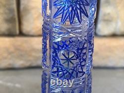 Cut Crystal Vase Cobalt Blue Cylinder Tube Buds Vintage Antique Bohemian Rare