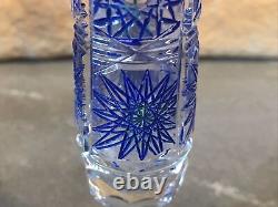 Cut Crystal Vase Cobalt Blue Cylinder Tube Buds Vintage Antique Bohemian Rare