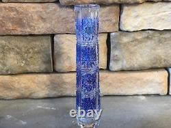 Cut Crystal Vase Cobalt Blue Cylinder Tube Buds Vintage Antique Bohemian Rare