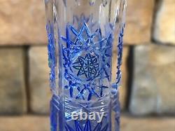 Cut Crystal Vase Cobalt Blue Cylinder Tube Buds Vintage Antique Bohemian Rare