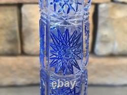 Cut Crystal Vase Cobalt Blue Cylinder Tube Buds Vintage Antique Bohemian Rare