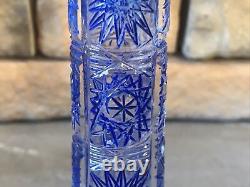 Cut Crystal Vase Cobalt Blue Cylinder Tube Buds Vintage Antique Bohemian Rare