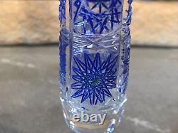 Cut Crystal Vase Cobalt Blue Cylinder Tube Buds Vintage Antique Bohemian Rare