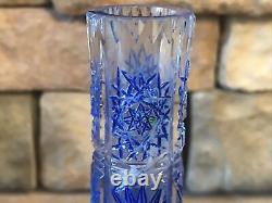 Cut Crystal Vase Cobalt Blue Cylinder Tube Buds Vintage Antique Bohemian Rare