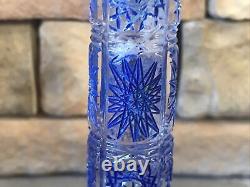 Cut Crystal Vase Cobalt Blue Cylinder Tube Buds Vintage Antique Bohemian Rare