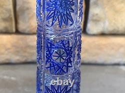 Cut Crystal Vase Cobalt Blue Cylinder Tube Buds Vintage Antique Bohemian Rare