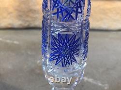 Cut Crystal Vase Cobalt Blue Cylinder Tube Buds Vintage Antique Bohemian Rare