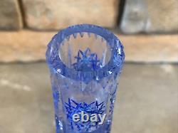 Cut Crystal Vase Cobalt Blue Cylinder Tube Buds Vintage Antique Bohemian Rare