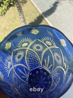 Cut Glass Vase Blue to Clear, Erotic Young Lovers Theme, Sporting Wood