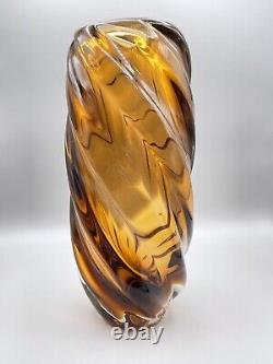 Czech Art Glass Jaroslav Beranek Vase Bohemian Brown Amber Andromeda CHIP