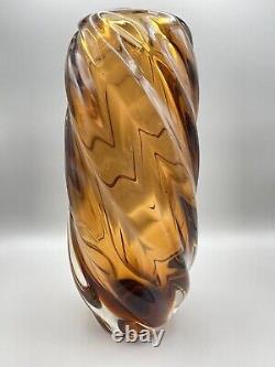 Czech Art Glass Jaroslav Beranek Vase Bohemian Brown Amber Andromeda CHIP
