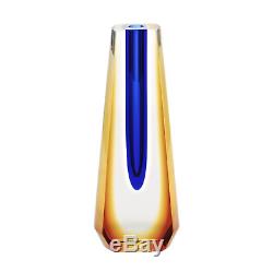 Czech Art Glass Submerged Vase Pavel Exbor Eye Catching Royal Blue / Amber