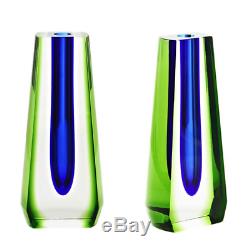 Czech Art Glass Submerged Vase Pavel Exbor Eye Catching Royal Blue / Green
